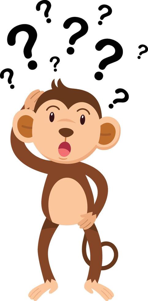 illustration of monkey thinking with question marks vector