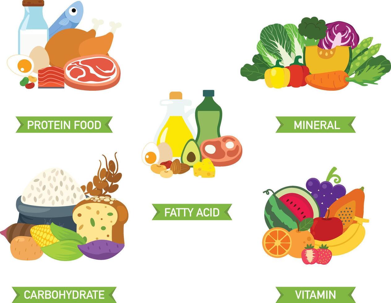 five food group illustration vector