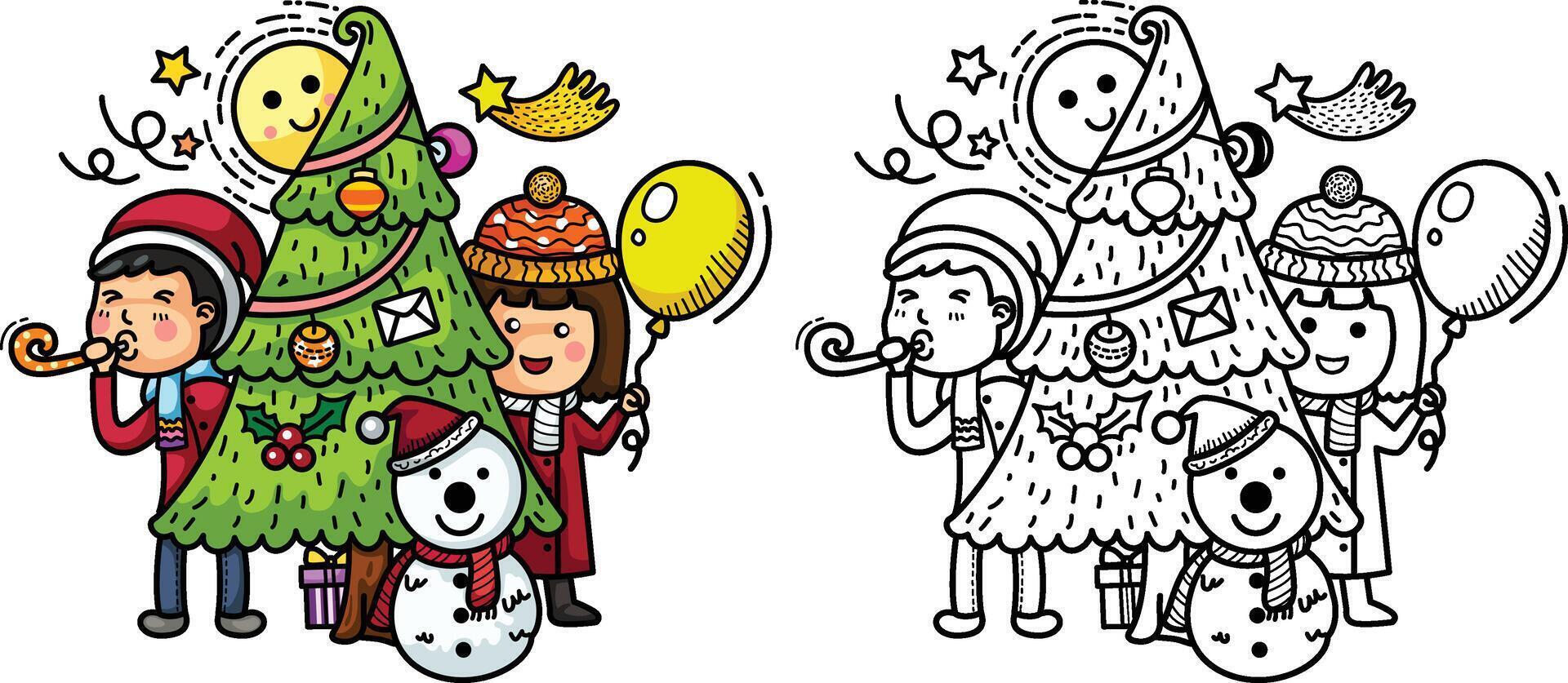 Hand drawn party merry christmas. illustration vector