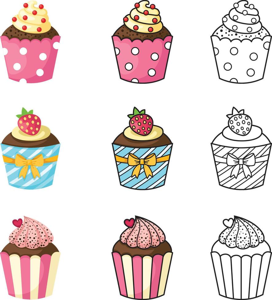 illustration of isolated cupcake set vector
