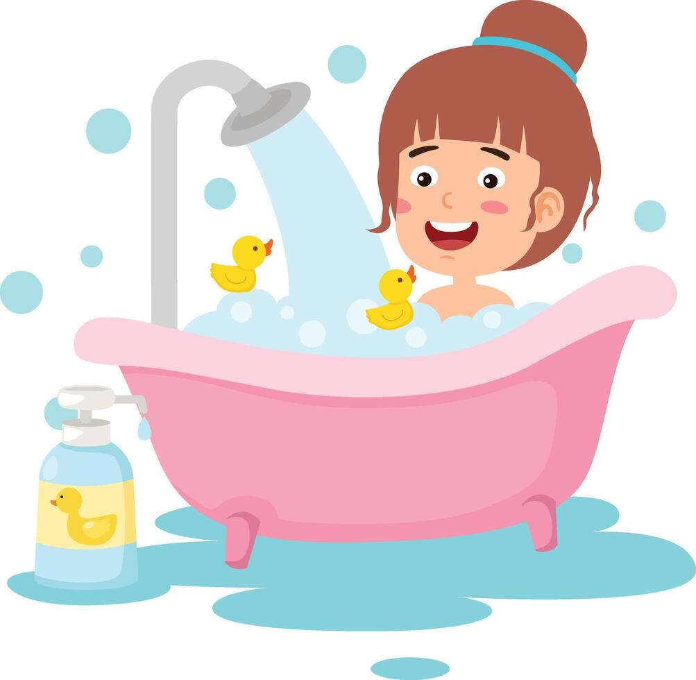little kid take a bath in the bathtub vector