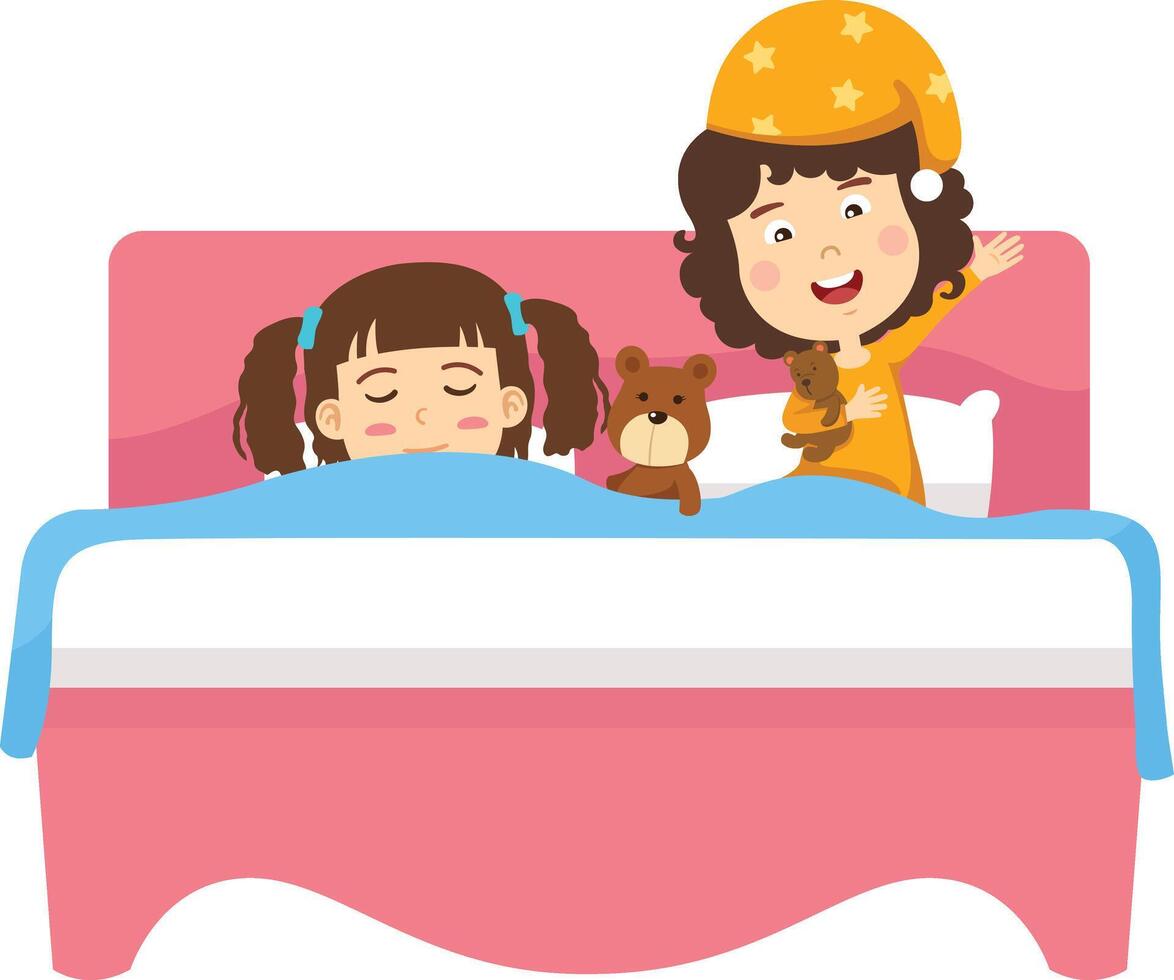 ilustración de niño dormido y despertar arriba vector