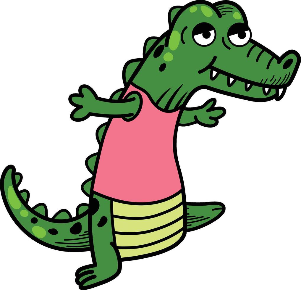 Hand drawn alligator character illustration, vector