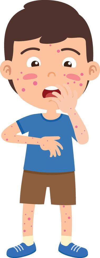 kid boy suffering from measles illustration vector