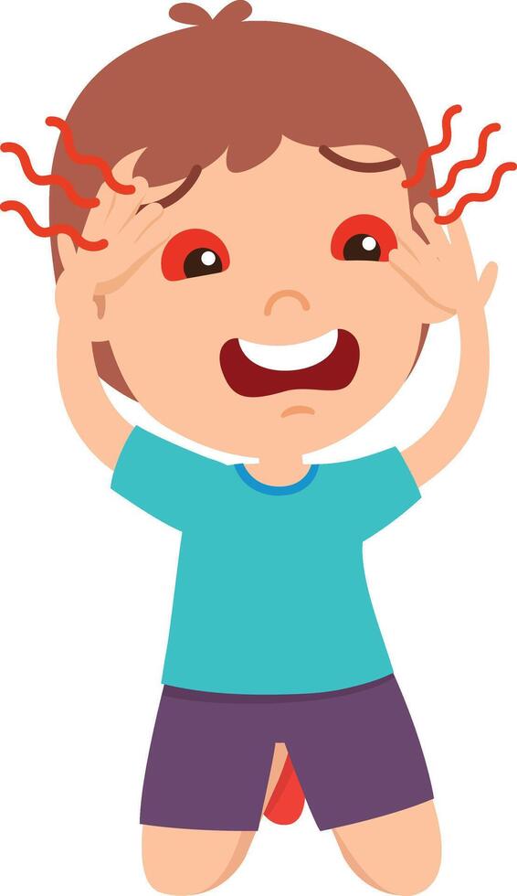 kid boy eye pain and red eye vector