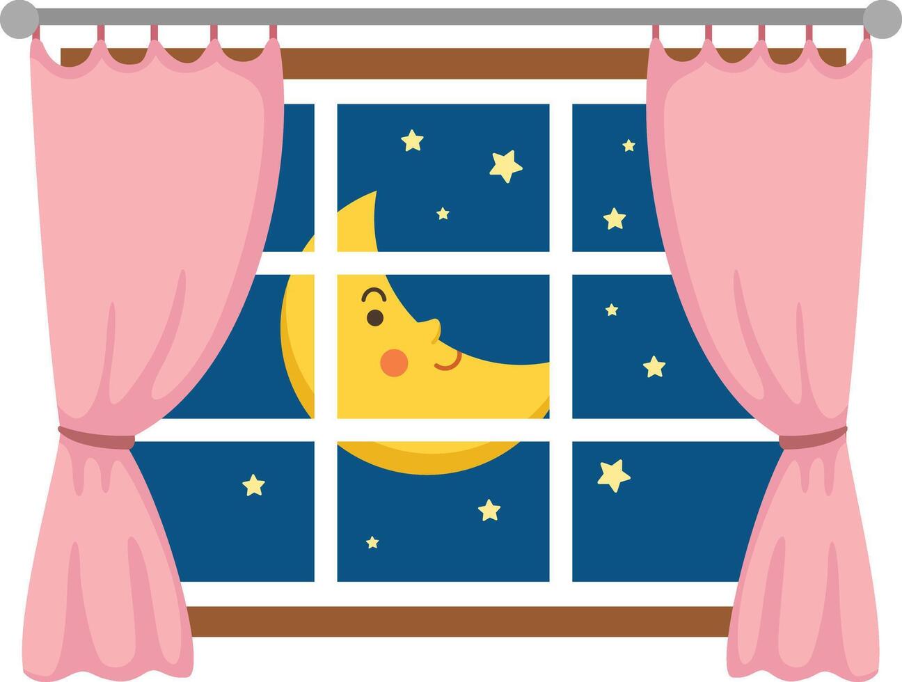 Night out the window with pink curtains isolated on white background vector