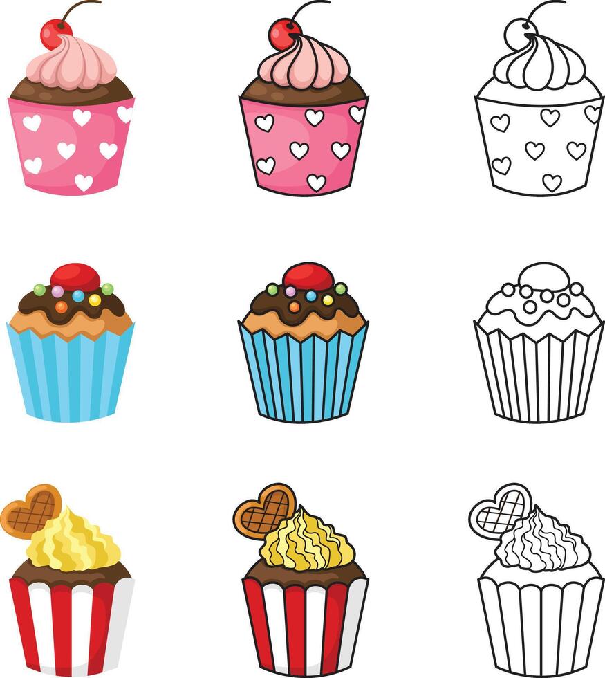 illustration of isolated cupcake set vector