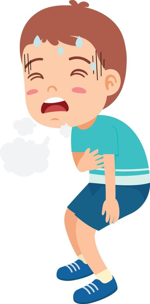 kid boy feeling tired and difficulty breathing vector