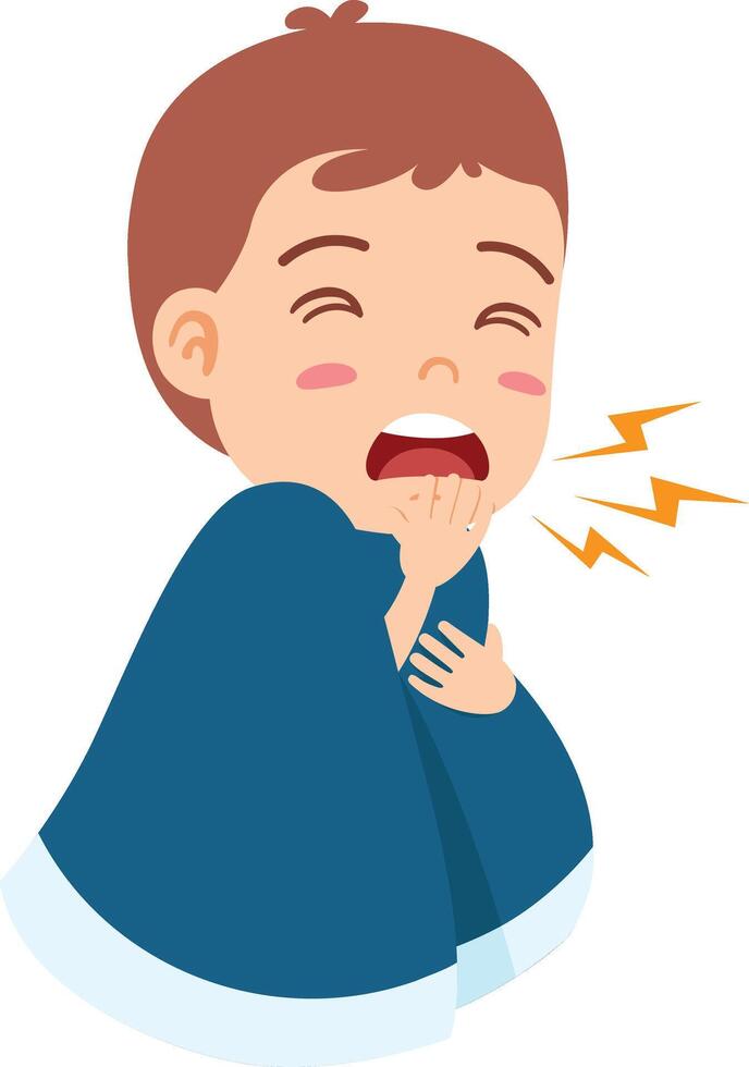 cartoon little kid boy coughing and sick vector