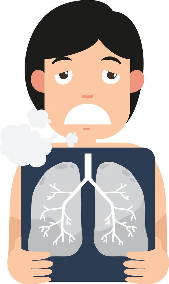 man showing respiratory system damage vector