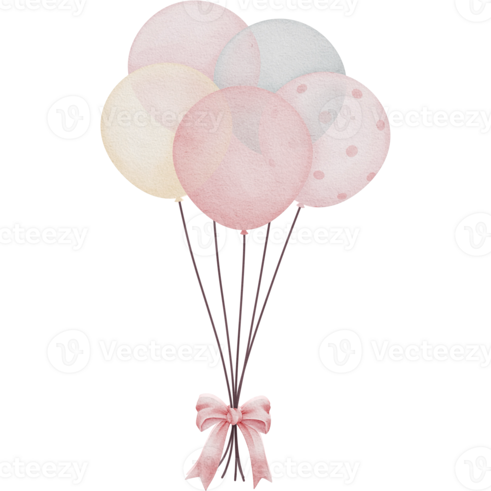 Lovely pink balloons watercolor clipart, Hot air balloon clipart, Printable nursery wall art, Nursery decor, Kids room wall decor, baby invitation, baby shower, birthday party, its a girl png