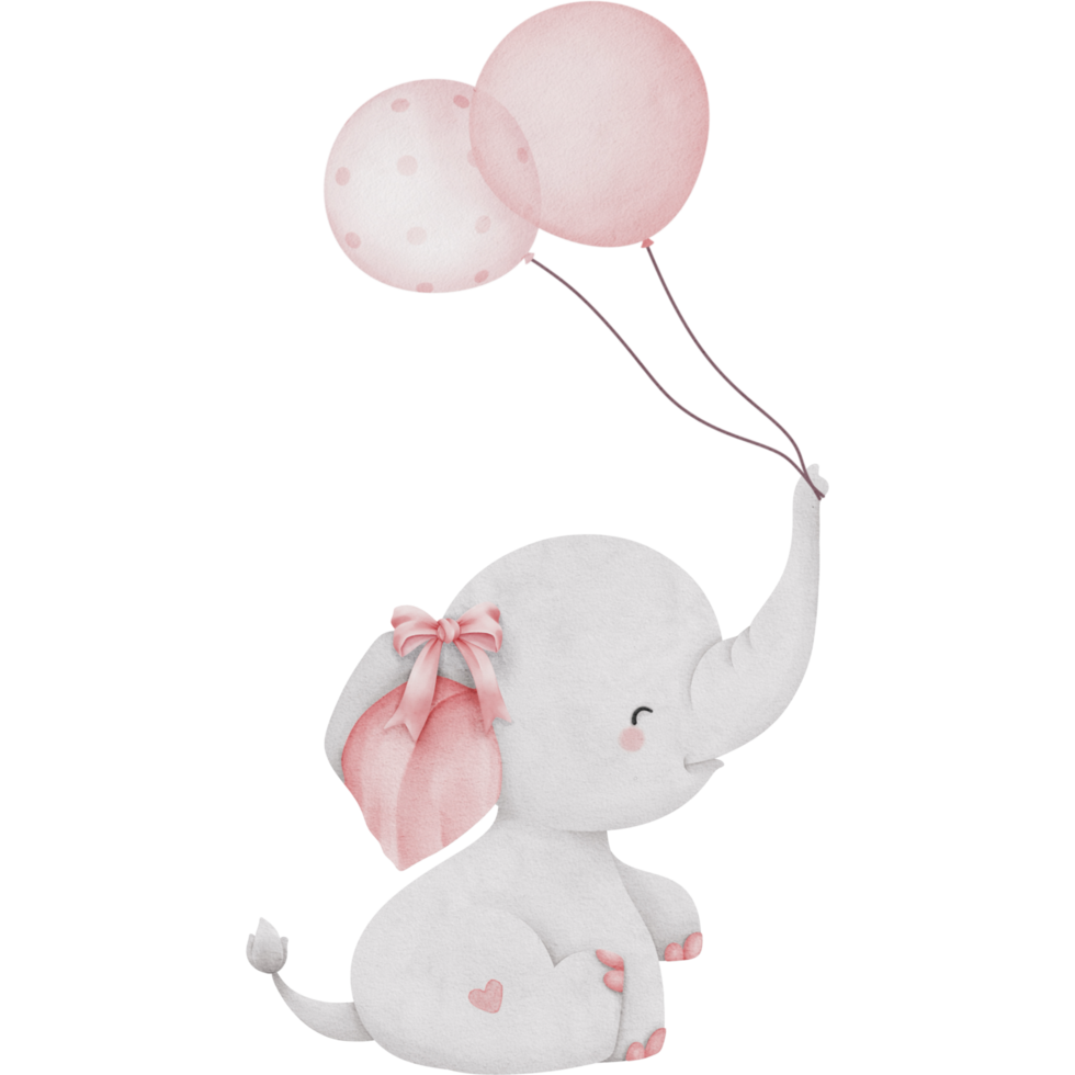 Lovely pink elephant watercolor clipart, Baby Elephant clipart, Printable nursery elephant wall art, Nursery decor, Kids room wall decor, Baby Elephant with Balloons png