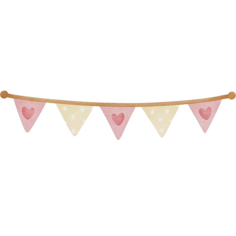 Lovely Pink bunting flag with hearts watercolor clipart, Printable nursery wall art, Nursery decor, Kids room wall decor, baby invitation, baby shower, birthday party, its a girl png