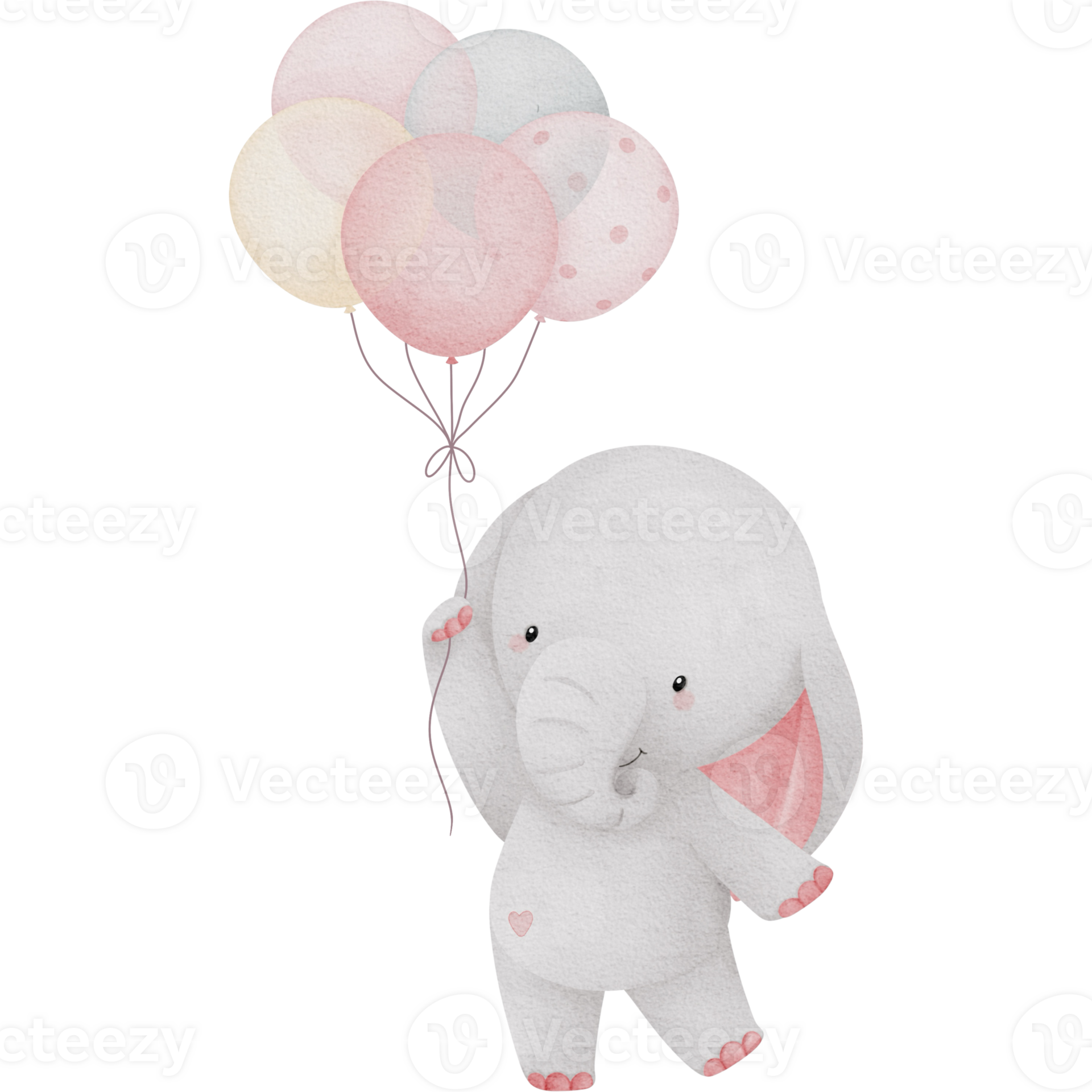 Lovely pink elephant watercolor clipart, Baby Elephant clipart