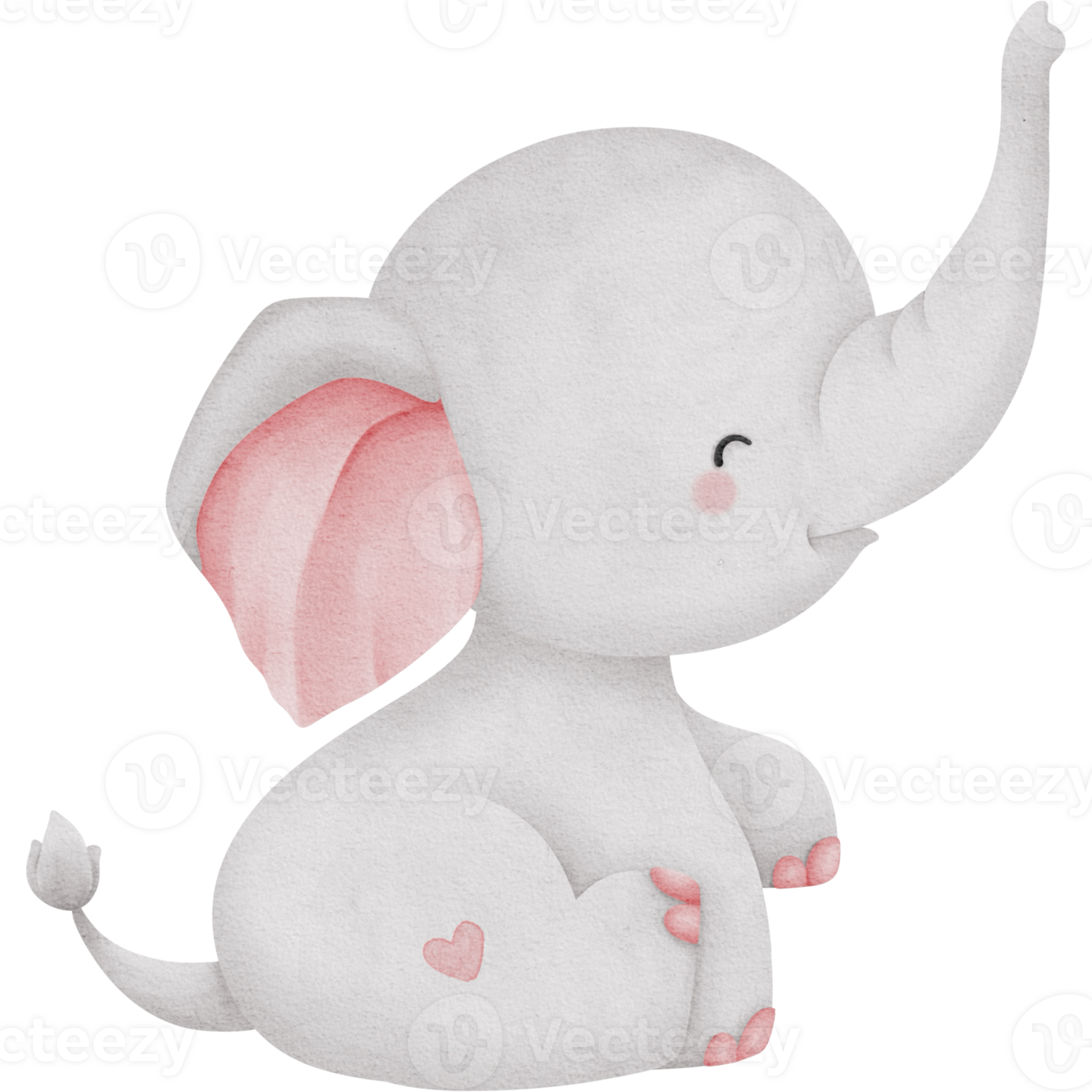 Lovely pink elephant watercolor clipart, Baby Elephant clipart