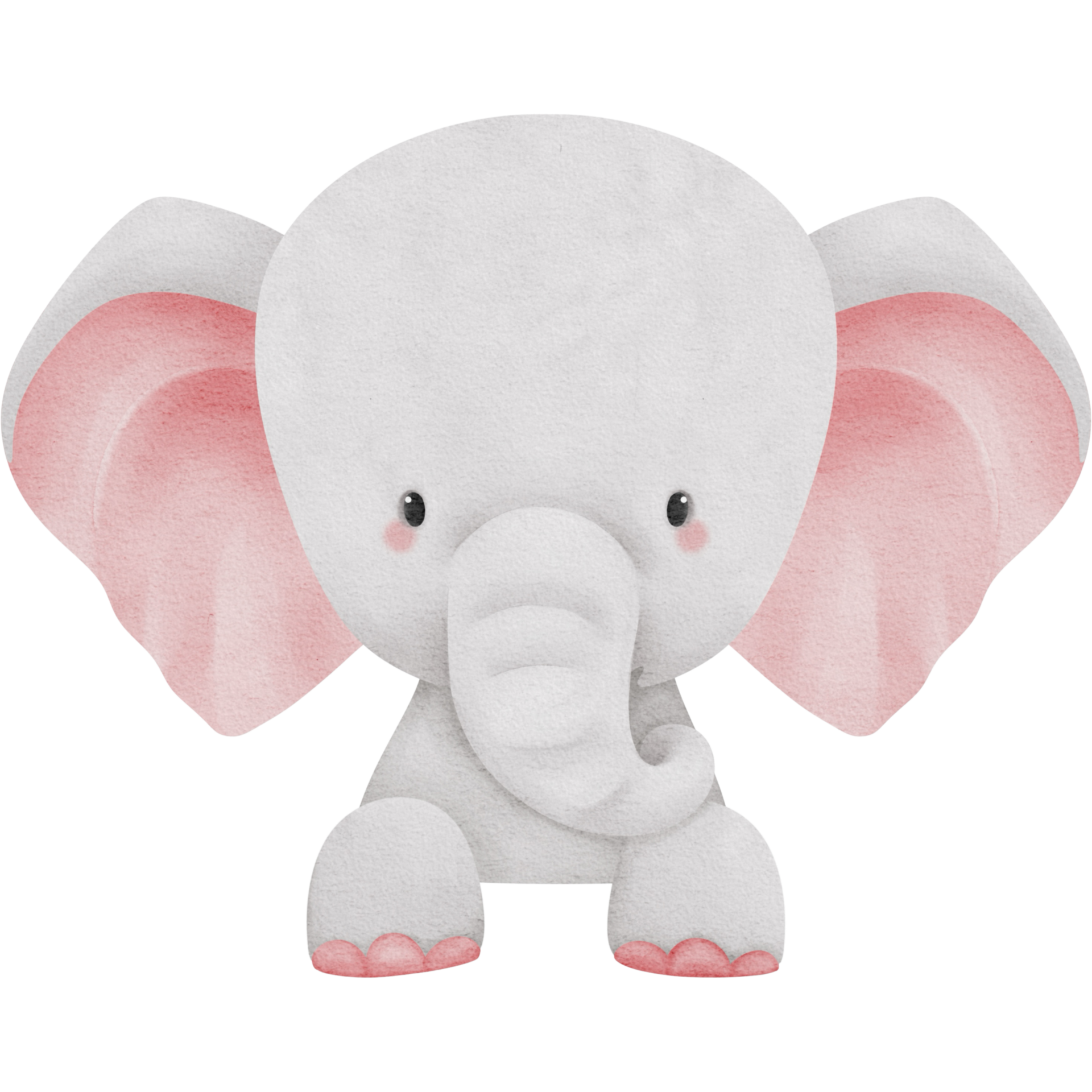 Lovely pink elephant watercolor clipart, Baby Elephant clipart