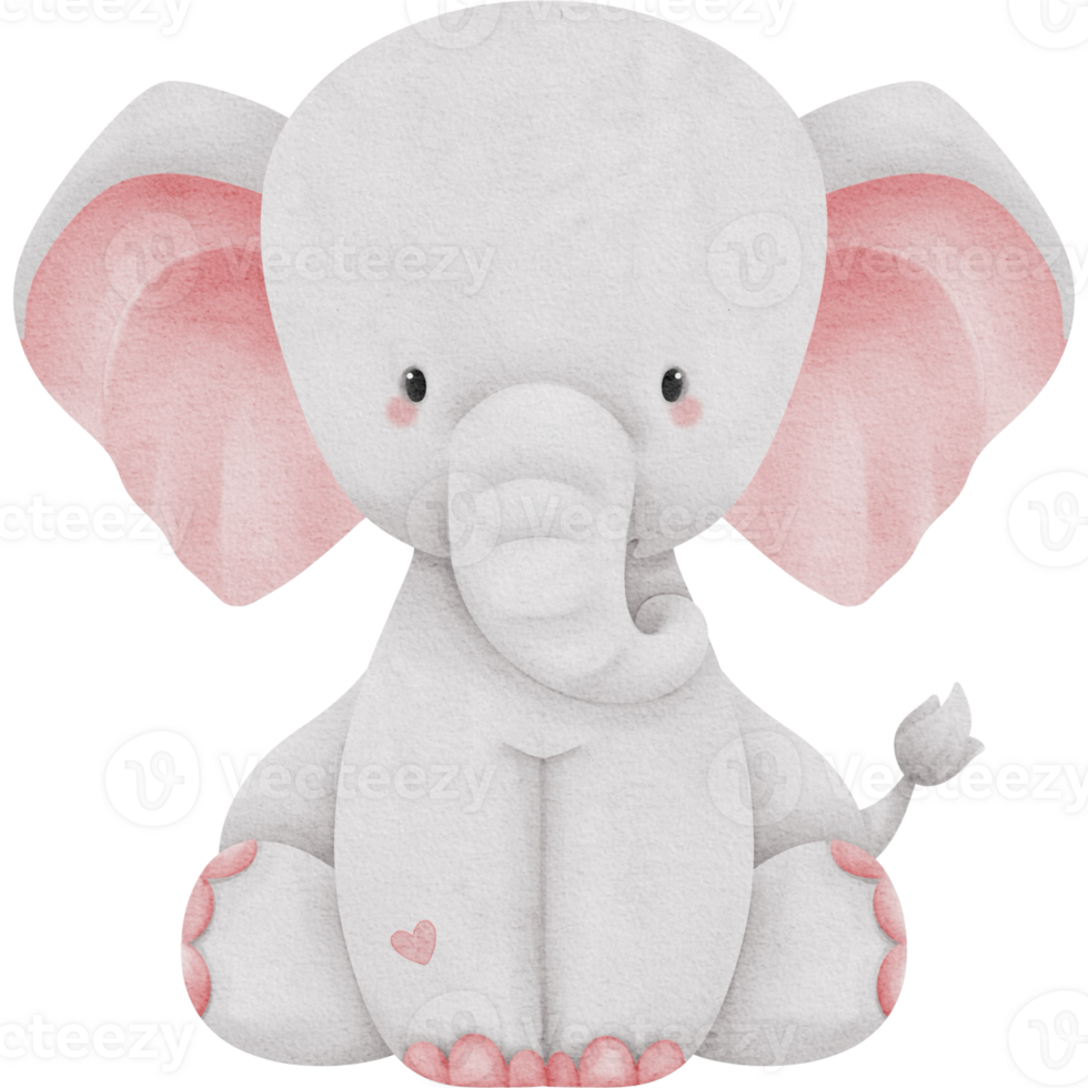 Lovely pink elephant watercolor clipart, Baby Elephant clipart