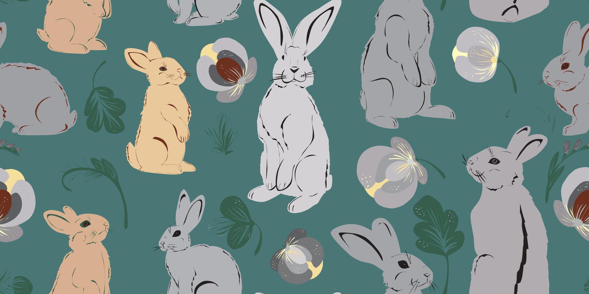 a pattern with rabbits a green background vector