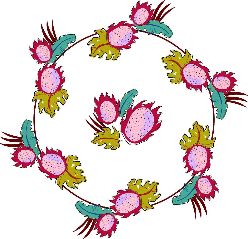 a circular pattern of flowers with leaves and leaves vector