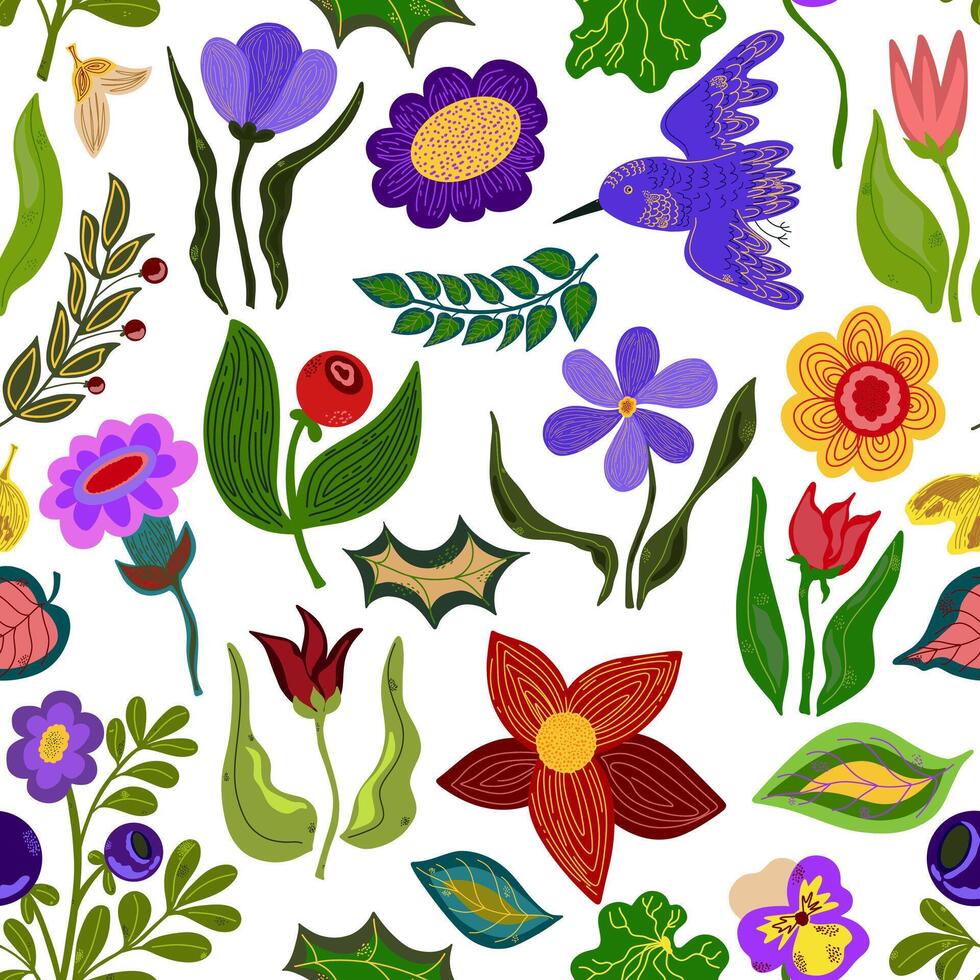 a pattern of flowers and leaves vector