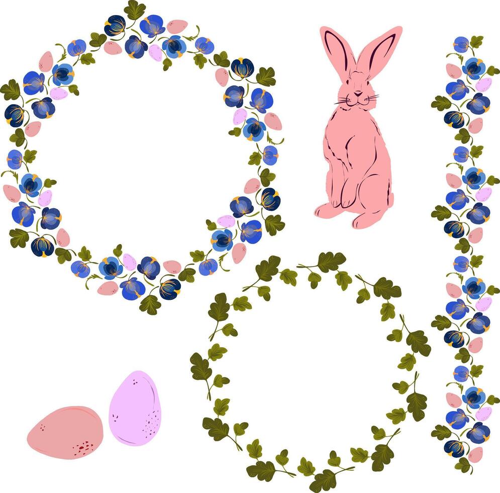 easter bunny and flowers in a wreath vector