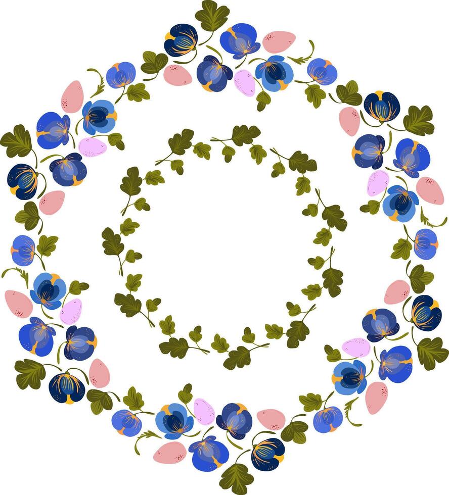 a floral wreath with blue and pink flowers vector