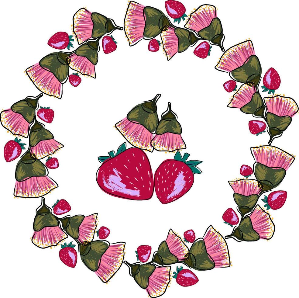 a wreath of flowers and strawberries vector
