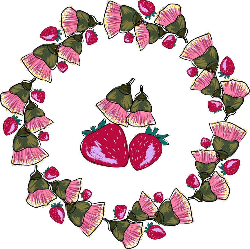 un guirnalda de flores y fresas vector