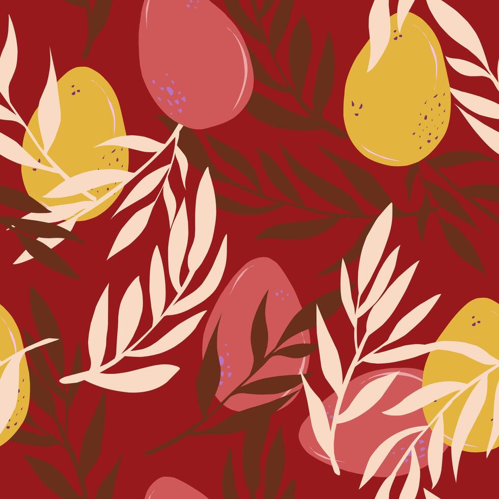 easter egg pattern with leaves and flowers vector