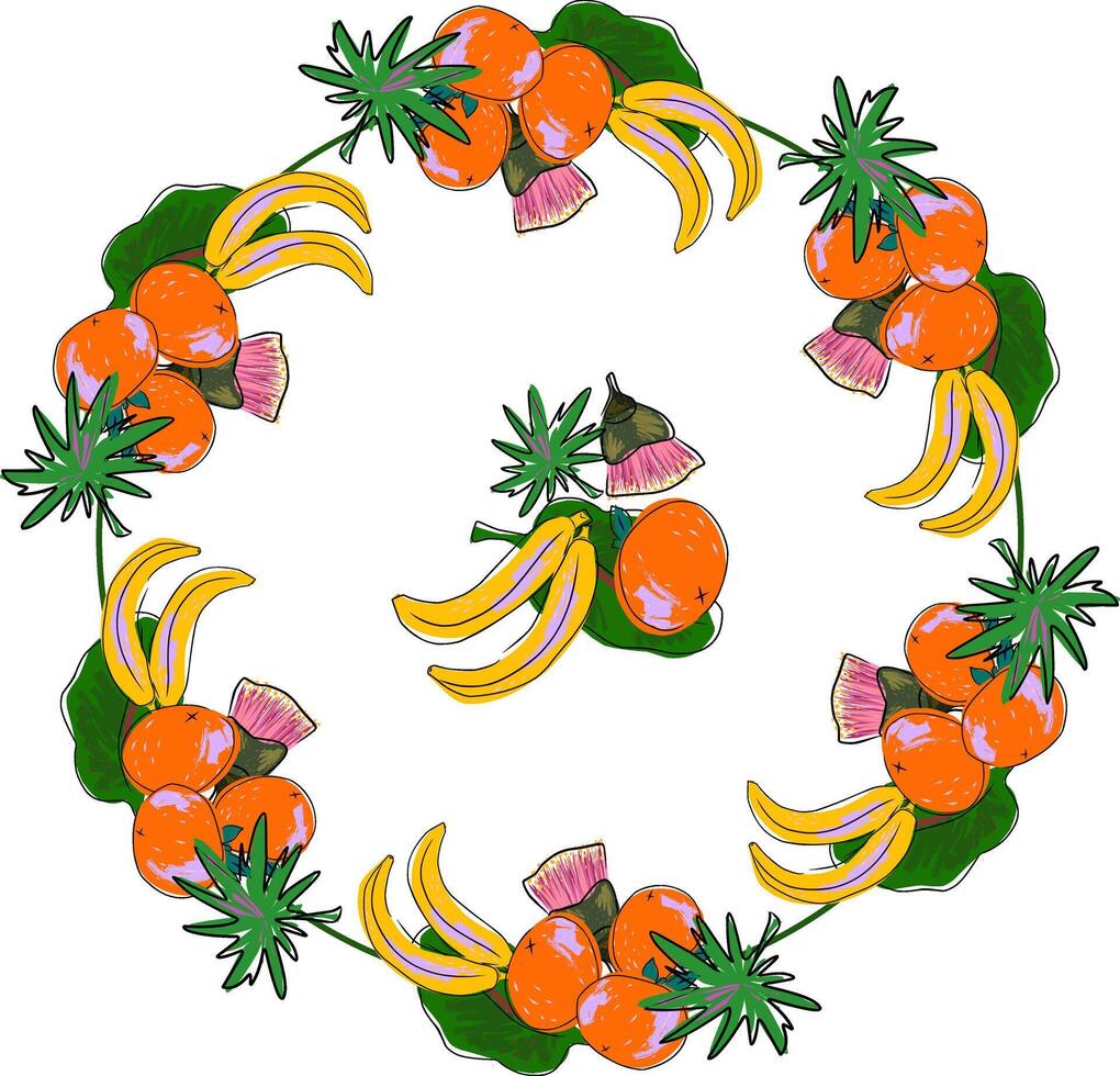 a circular arrangement of fruit and leaves vector