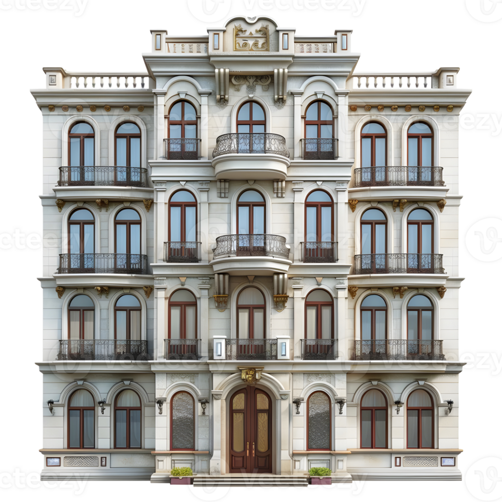 Vintage Building Front Residential on Transparent background - png