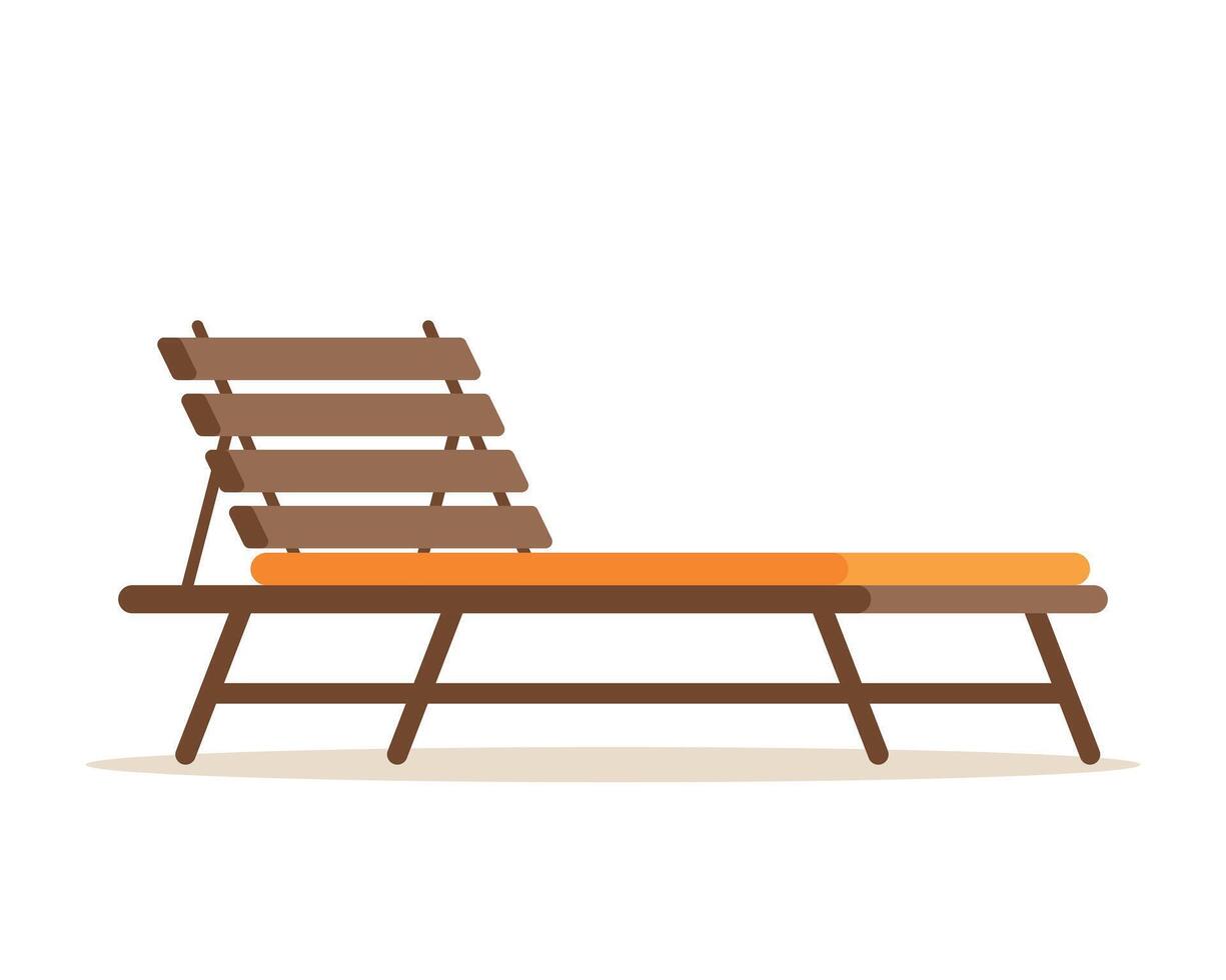 Deck chair icon for summer rest. Beach wooden furniture for sunbathing and relaxing. vector