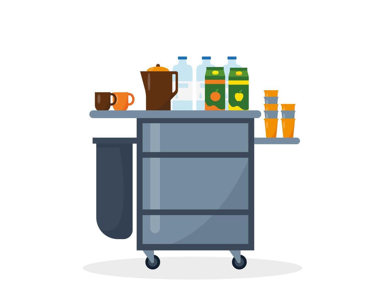 Stewardess cart with food and drinks vector
