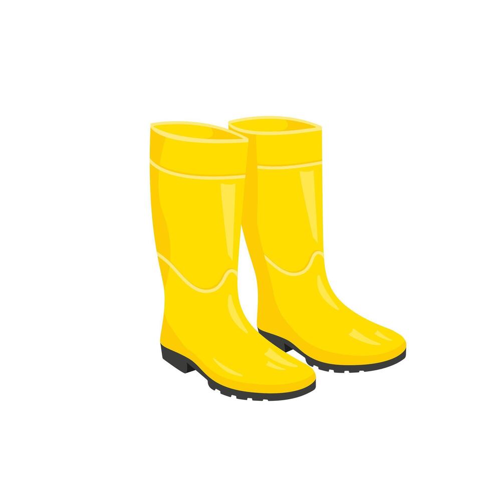 Yellow rain boots on white background. Rubber boots. vector