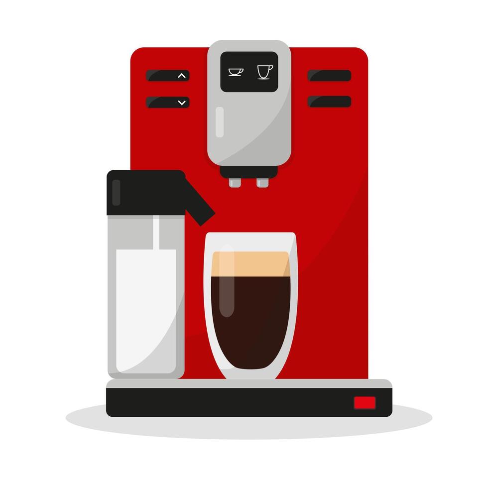 Coffee maker with glass of coffee and milk capacity isolated on white background. Coffee mashine for office or home. vector