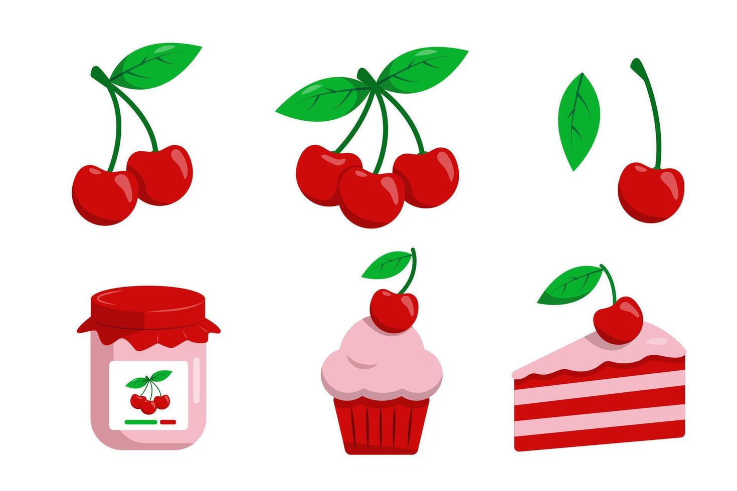 Set of cherry desserts icons vector