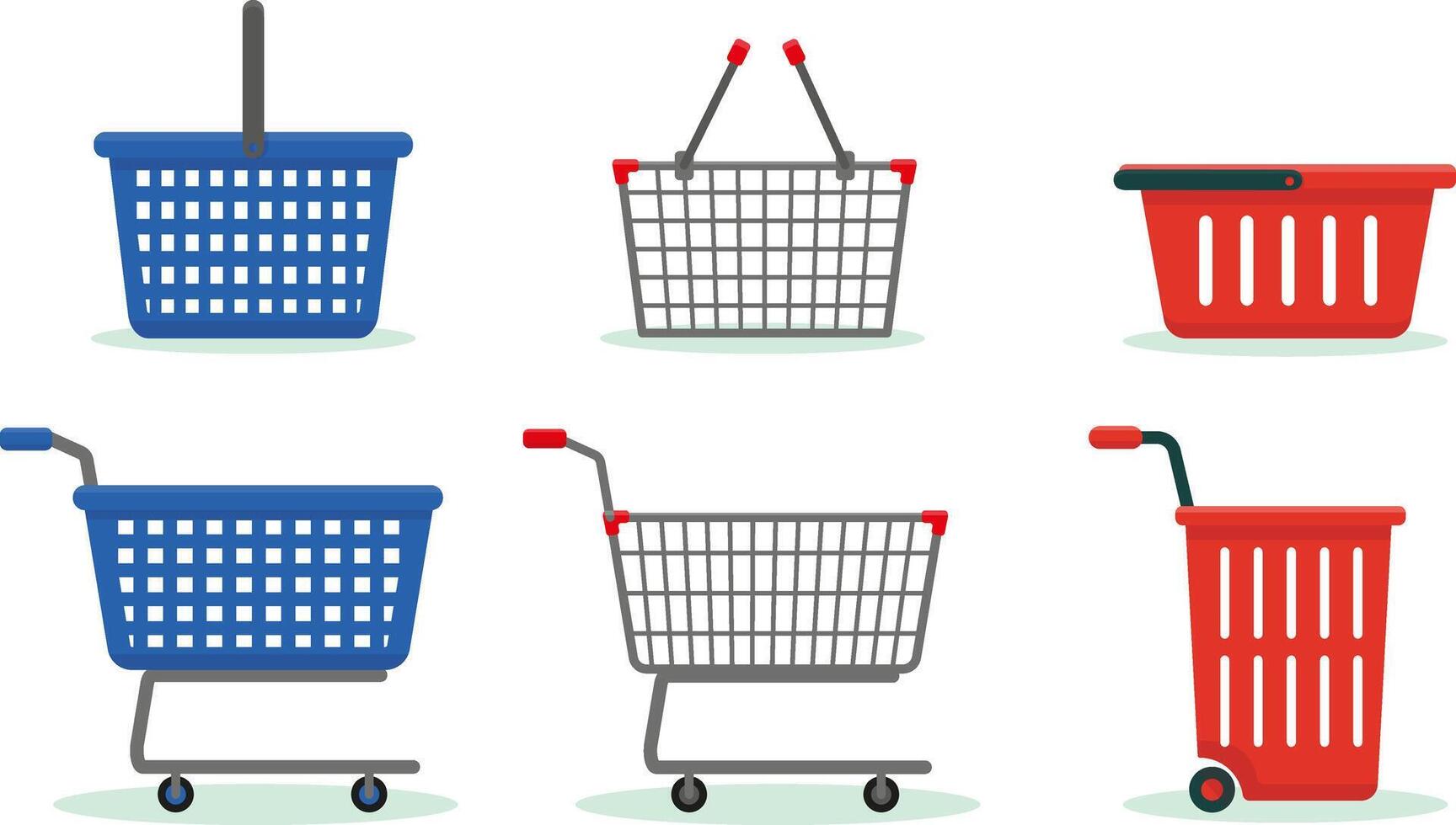 Set of shopping baskets and trolleys isolated on the white background. vector