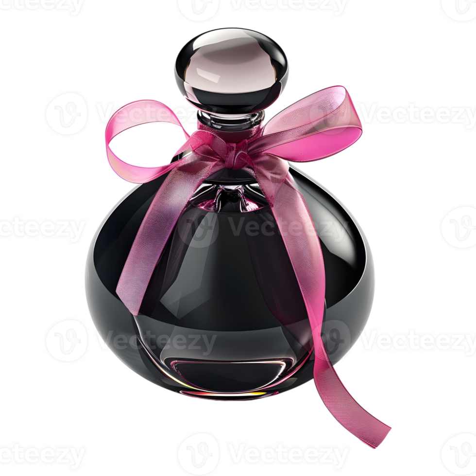 Black Perfume Bottle With Ribbon on Transparent background - png