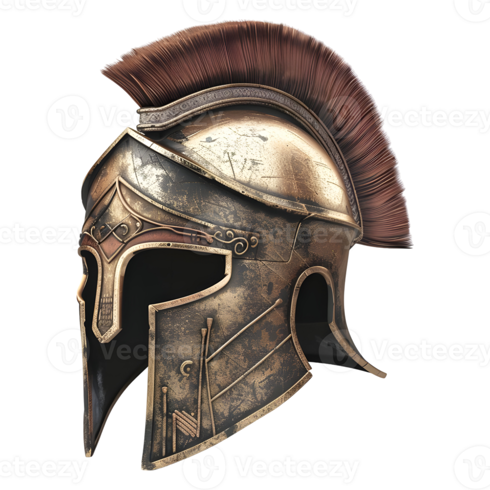 3D Rendering of a Greek Armor Helmet on Transparent Background - png