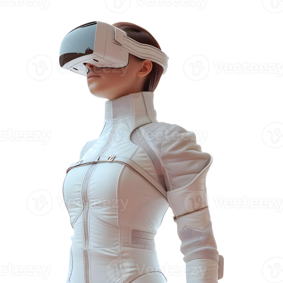 3D Rendering of a Person Wearing VR Headset and Standing on Transparent Background - png