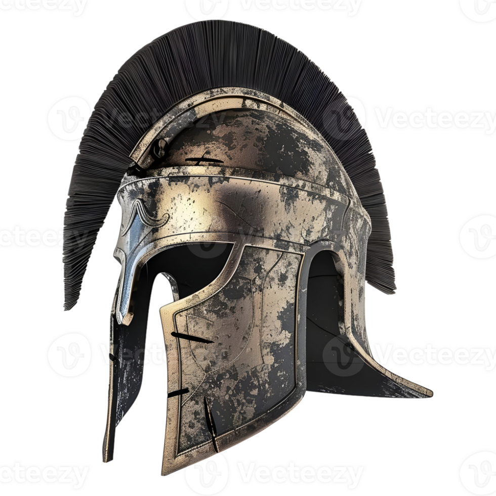 3D Rendering of a Greek Armor Helmet on Transparent Background - png