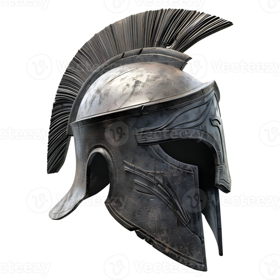 3D Rendering of a Greek Armor Helmet on Transparent Background - png