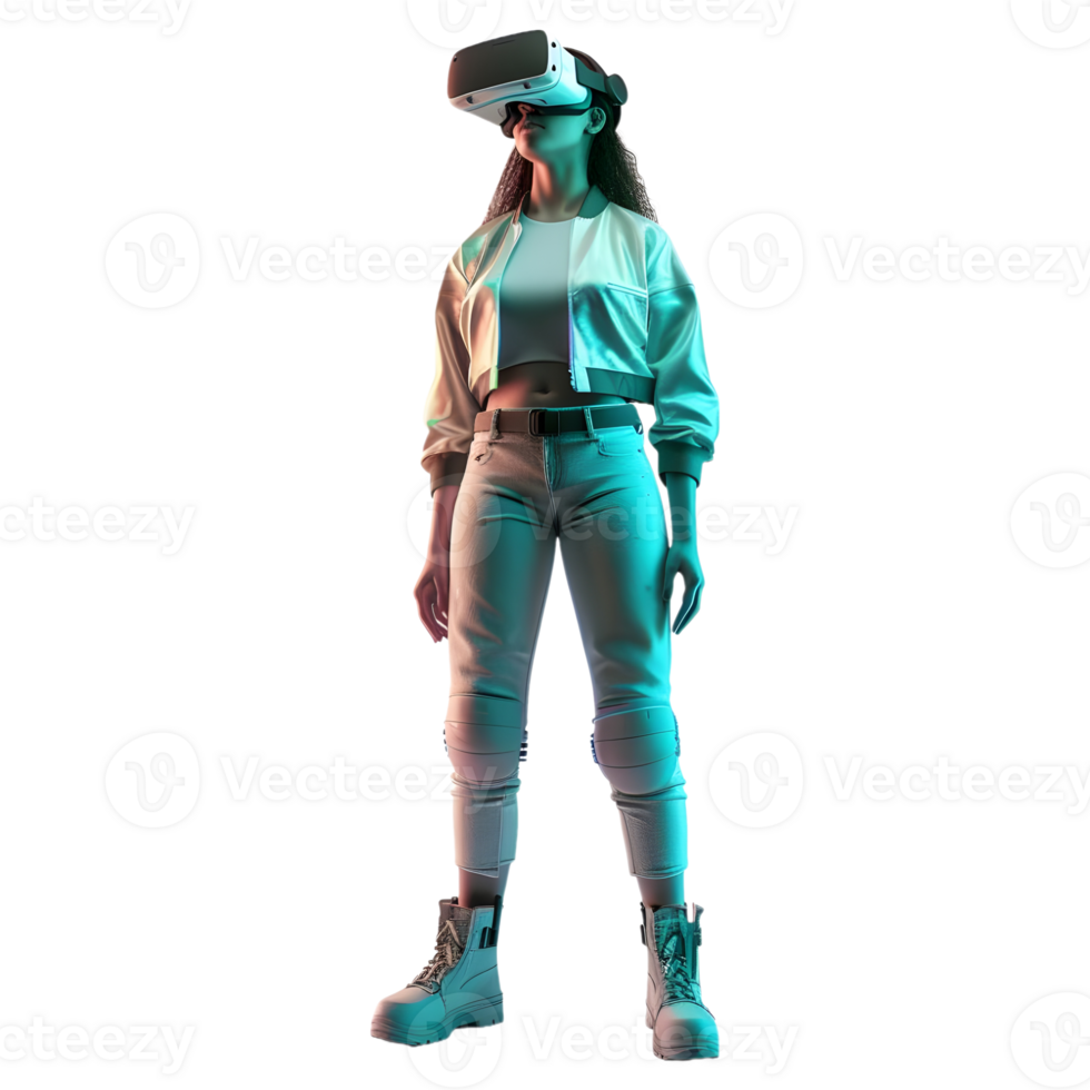 3D Rendering of a Person Wearing VR Headset and Standing on Transparent Background - png