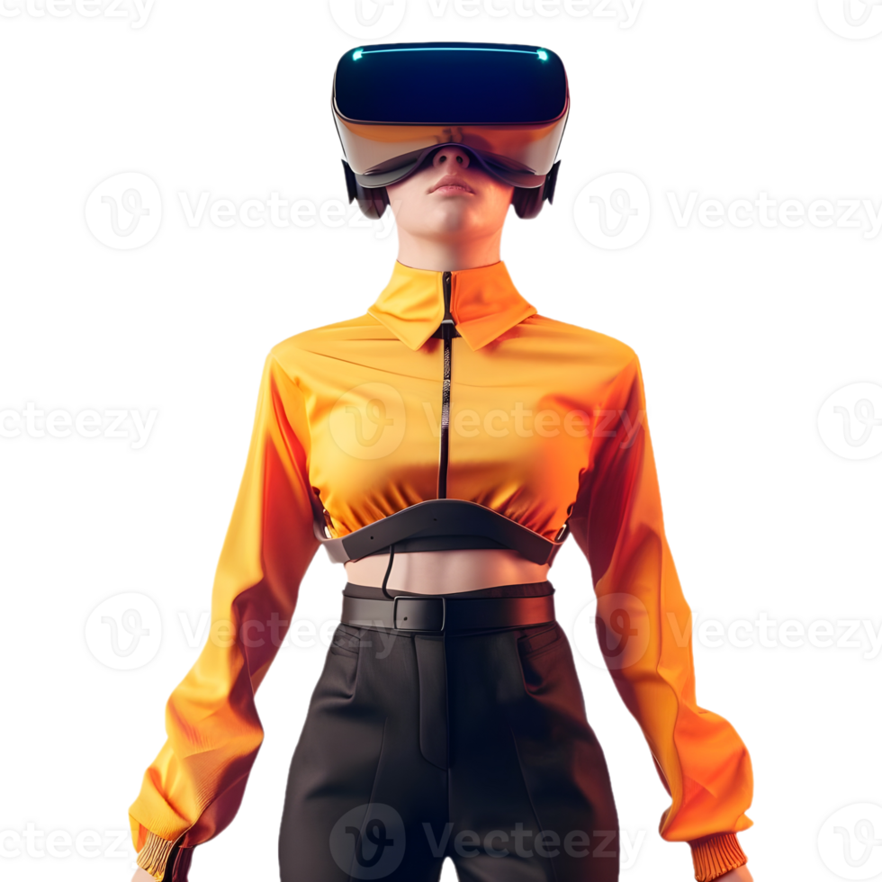 3D Rendering of a Person Wearing VR Headset and Standing on Transparent Background - png