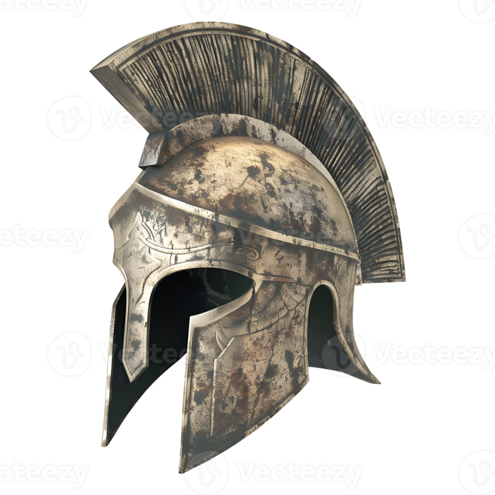 3D Rendering of a Greek Armor Helmet on Transparent Background - png