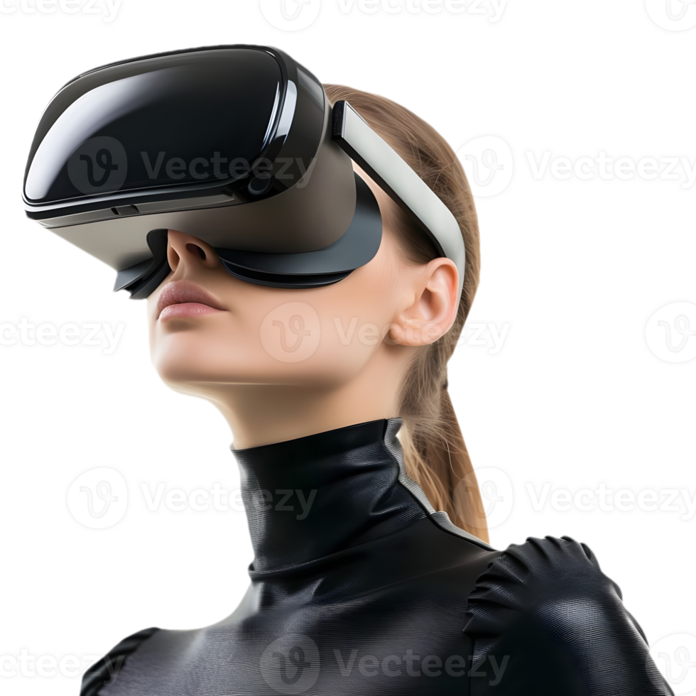 3D Rendering of a Person Wearing VR Headset and Standing on Transparent Background - png