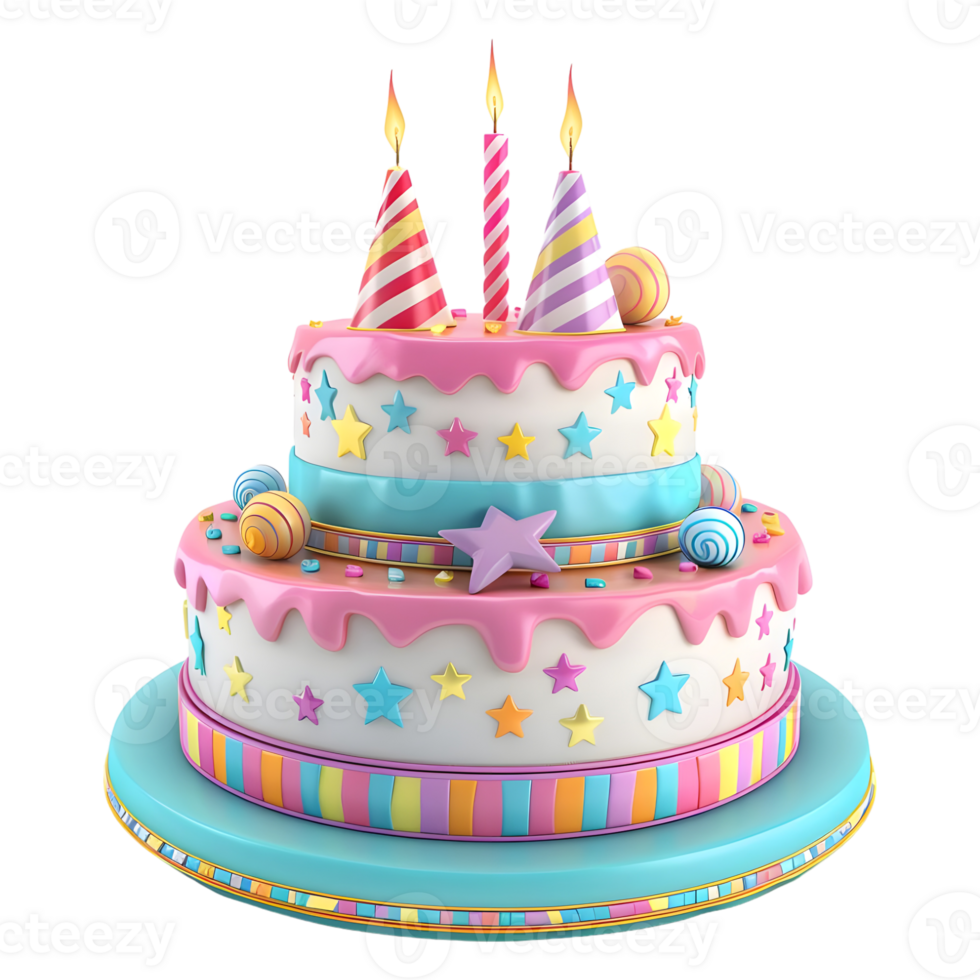 3D Rendering of a Birthday Cake With Candles on Transparent Background - png
