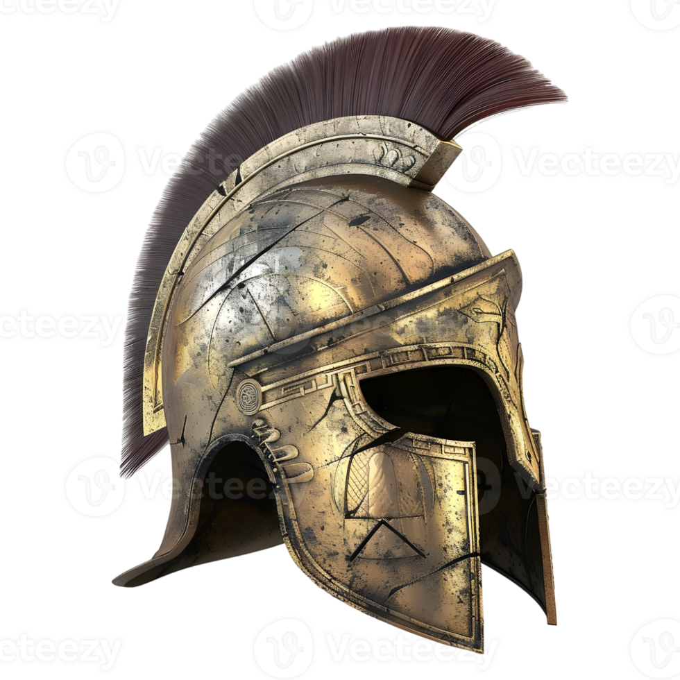 3D Rendering of a Greek Armor Helmet on Transparent Background - png