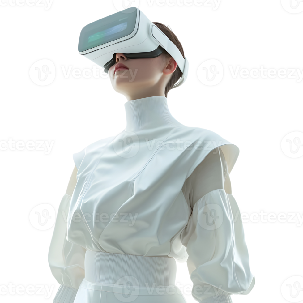 3D Rendering of a Person Wearing VR Headset and Standing on Transparent Background - png