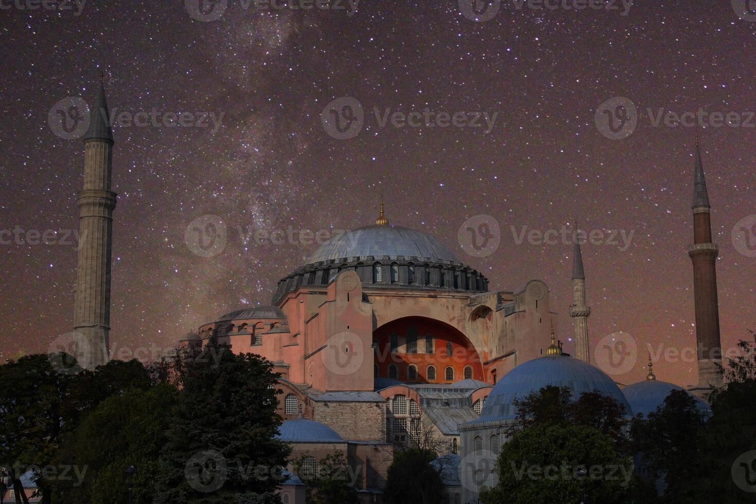 Hagia Sophia mosque with a moon in the background. Happy the 27th day of Ramadan or laylat al-qadr. photo